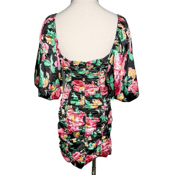 For Love and Lemons Jolie Floral Satin Puff Sleeve Ruched Mini Dress size S - Picture 4 of 8